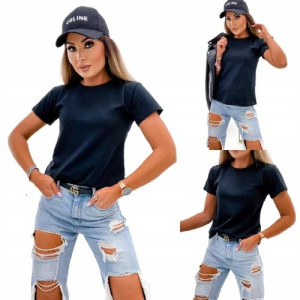 T-shirt basic z Okrągłym Dekoltem-CZARNY