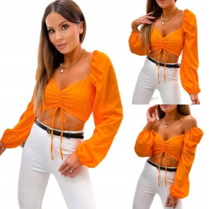 Top z Długim Bufiastym Rękawem-Orange