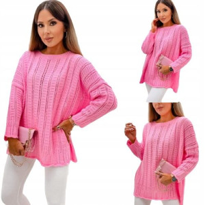 Oversizowy sweter damski CUKIERKOWY RÓŻ
