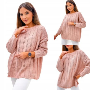 Oversizowy sweter damski PUDER RÓŻ