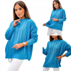 Oversizowy sweter damski NIEBIESKI