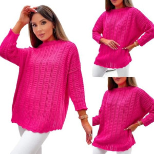 Oversizowy sweter damski FUKSJA