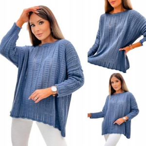 Oversizowy sweter damski DŻINSOWY