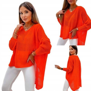 Ażurowy Asymetryczny Sweter Damski-Orange