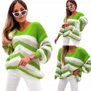 Asymetryczny sweterek w paski OVERSIZE