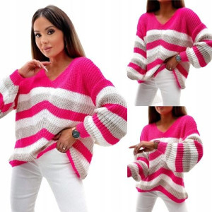 Asymetryczny sweterek w paski OVERSIZE