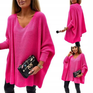 Oversizowy sweter damski Plus size FUKSJA