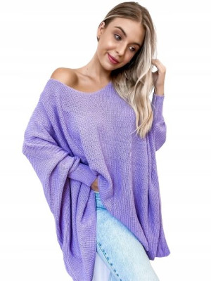 Oversizowy sweter damski Plus size FIOLETOWY