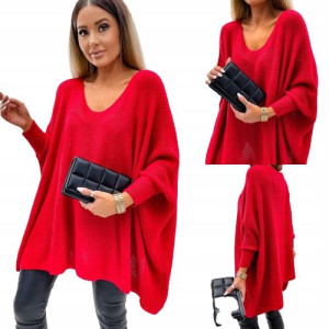 Oversizowy sweter damski Plus size CZERWONY