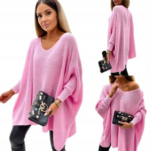 Oversizowy sweter damski Plus size PUDER RÓZ