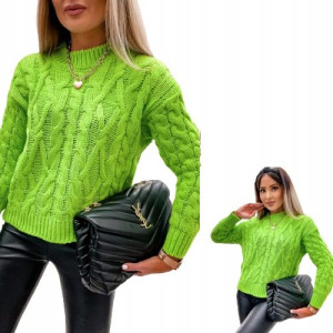 Sweter damski o warkoczowym splocie ZIELONY