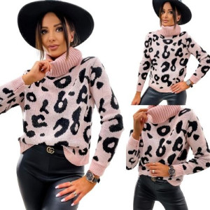 Sweter z golfem damski GOLF W CĘTKI RÓŻOWY