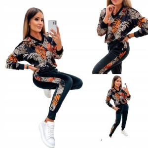 Dresy welurowe modny komplet bluza spodnie lampas