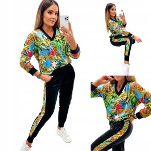 Dresy welurowe modny komplet bluza spodnie lampas