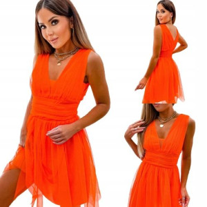Rozkloszowana Tiulowa Sukienka-ORANGE