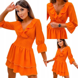 Sukienka Mini z Falbankami-Orange