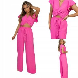 Komplet Crop Top Ze Spodniami-FUKSJA