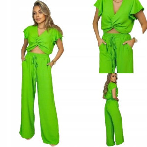 Komplet Crop Top Ze Spodniami-ZIELONY