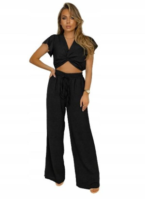 Komplet Crop Top Ze Spodniami-CZARNY