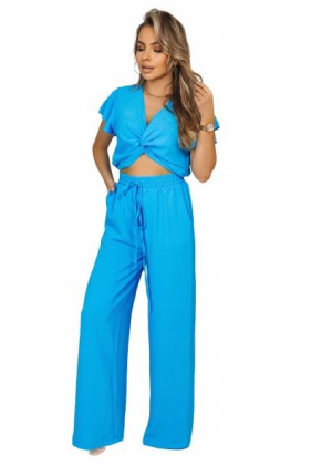 Komplet Crop Top Ze Spodniami-NIEBIESKI