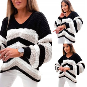 Asymetryczny sweterek w paski OVERSIZE