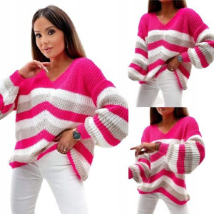 Asymetryczny sweterek w paski OVERSIZE