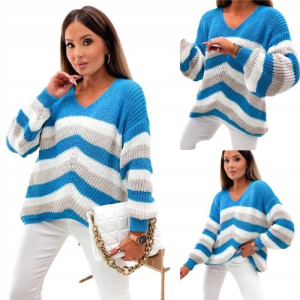 Asymetryczny sweterek w paski OVERSIZE