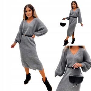 Sukienka sweterkowa z rozcięciem oversize GRAFIT