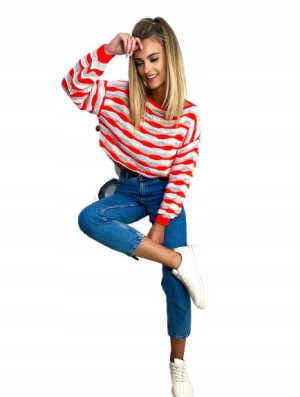 Stylowy Modny Sweter W Kolorowy Paski