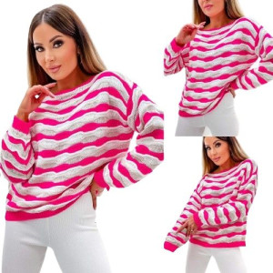 Stylowy Modny Sweter W Kolorowy Paski