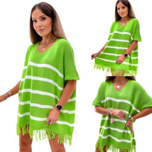 Sweter o kroju oversize z frędzlami w paski