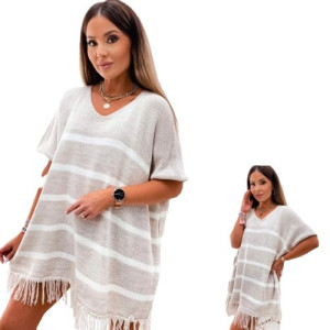 Sweter o kroju oversize z frędzlami w paski