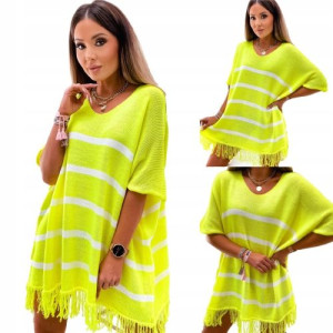 Sweter o kroju oversize z frędzlami w paski