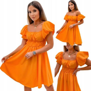 Sukienka z Bufiastym Rękawem-ORANGE