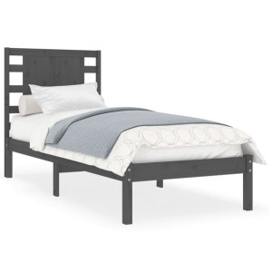 Rama łóżka, szara, lite drewno, 75x190 cm, pojedyncza