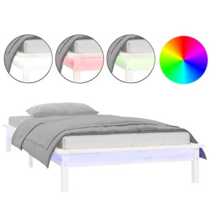 Rama łóżka z LED, biała, 90x190 cm, pojedyncza, lite drewno