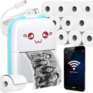 Mini Drukarka Przenośna Termiczna Dzieci + Rolki Gratis 11 Sztuk Prezent