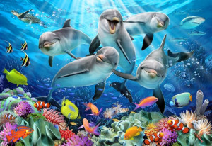 Drewniane Puzzle z figurkami - Szczęśliwe delfiny,