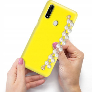 Etui Matowe Żółte Blink do OPPO A8 Łańcuszek Perły
