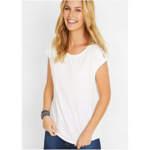 Bonprix Biała Luźna Bluzka Koszulka T-shirt Damski Oversize Z Lamówką Na Ra