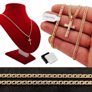 Złoty Łańcuszek Rombo + Krzyżyk 18k Prezent Unisex