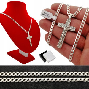 Srebrny Łańcuszek Pancerka+krzyżyk Pr. 925 Prezent
