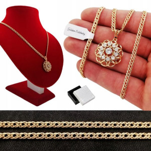 Złoty Łańcuszek Rombo+zawieszka Z Kryształkami 18k