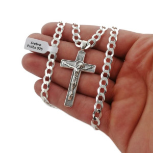 Srebrny Masywny Łańcuszek Pancerka 6mm+krzyżyk 925