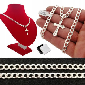 Srebrny Łańcuszek Pancerka+krzyżyk Pr. 925 Prezent