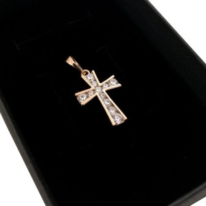 Złota Zawieszka Krzyżyk Z Kryształkami 18k Prezent
