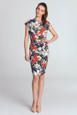 Nife Sukienka ołówkowa S120 Flowers/Navy 36