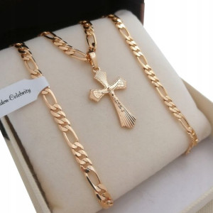 Złoty Łańcuszek Figaro 60cm 4mm+krzyż 18k Prezent