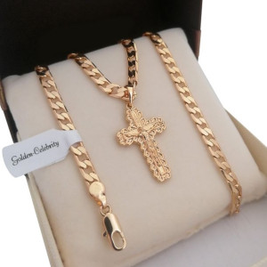 Złoty Łańcuszek Pancerka+krzyż 60cm 18k Gwarancja