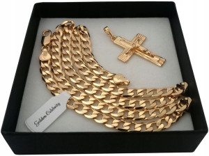 Złoty Łańcuszek Pancerka+krzyż 50cm 18k Gwarancja